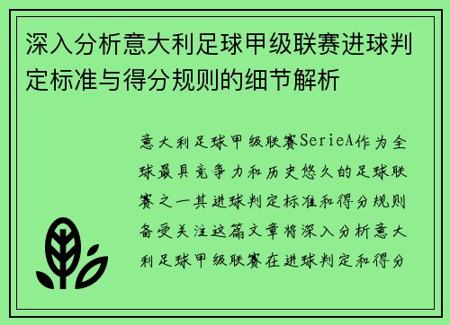 深入分析意大利足球甲级联赛进球判定标准与得分规则的细节解析